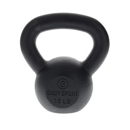 Body Sport Cast Iron Kettlebell - Professional Weight Training Equipment for Home & Gym Workouts - size: 15 Pounds