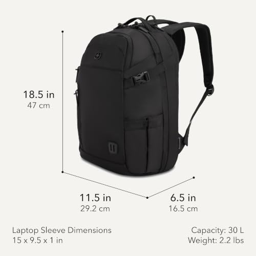 SwissGear Hybrid 30L Travel Backpack, Fits 15 inch Laptop, Men's and Women's, Black - color: Black, size: 30L