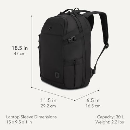 SwissGear Hybrid 30L Travel Backpack, Fits 15 inch Laptop, Men's and Women's, Black - color: Black, size: 30L