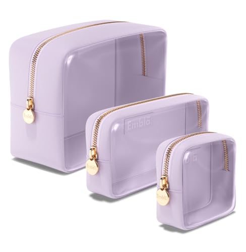 Clear Cosmetic Bags Set of 3, Mini Small Large Makeup Bags For Women Clear Pouch Cosmetics Cases Zipper Cute Pouches Make Up Travel Toiletry Essentials Preppy Purse Organizer Makeup Cases, Lilac - color: Lilac, size: Multipack