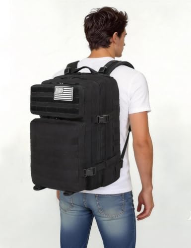 J.SH 45L Large Military Tactical Backpack for Men, Army Assault Pack Bag with MOLLE System, 3-Day Bug Out Bag for Outdoor Hiking, Gym, Tactical Missions, Rugged Survival & Outdoor Rescue - Black