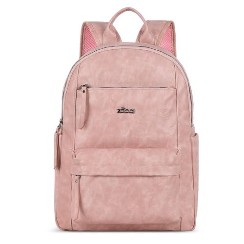 ZOCAI Large Leather Backpack Purse for Women – Vegan Retro Leather Travel Backpack for Women with Compartment, Multiple Pockets Roomy Large Capacity Daypack for Work Traveling. - color: Pink