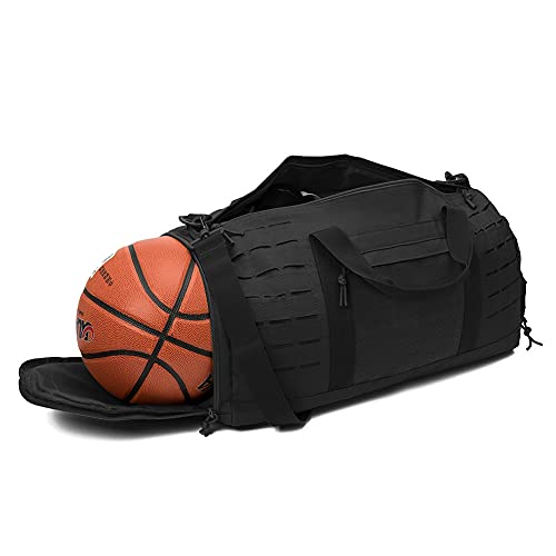 QT&QY 40L Military Tactical Duffle Bag For Men Sport Gym Fitness Tote Travel Training Workout With Shoe Compartment Basketball Football Weekender - color: Black