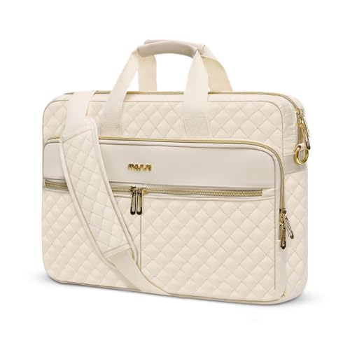 MOSISO 15-16 inch Laptop Bag, Laptop Briefcase Messenger Compatible with MacBook Pro 16/Air 15, HP, Dell, Lenovo, Square Quilted Computer Bag Work Office Business with 3 Pockets&Strap, Beige - color: Beige, size: 16 inch