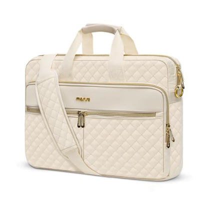 MOSISO 15-16 inch Laptop Bag, Laptop Briefcase Messenger Compatible with MacBook Pro 16/Air 15, HP, Dell, Lenovo, Square Quilted Computer Bag Work Office Business with 3 Pockets&Strap, Beige - color: Beige, size: 16 inch