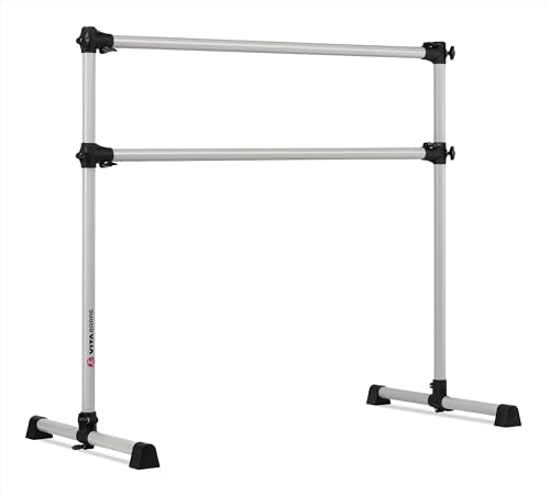 VITA Barre Portable Freestanding Double Ballet Barre, Prodigy, Aluminum | Adjustable Height, USA Made, Home or Gym Exercise Equipment for Kids & Adults | Dance, Fitness, Pilates - color: Satin Silver, style: 4 Ft