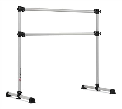 VITA Barre Portable Freestanding Double Ballet Barre, Prodigy, Aluminum | Adjustable Height, USA Made, Home or Gym Exercise Equipment for Kids & Adults | Dance, Fitness, Pilates - color: Satin Silver, style: 4 Ft