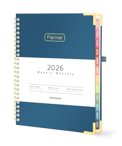 Forvencer 2026 Planner, Hardcover Calendar Planner Weekly and Monthly, Jan 2026 - Dec 2026, 6" x 8", Spiral Agenda Book with Tabs, Exquisite Daily Journal Organizer for Home School, Navy Blue - color: Navy Blue, size: 6.3" x 8.4" (Jan 2026-Dec 2026)