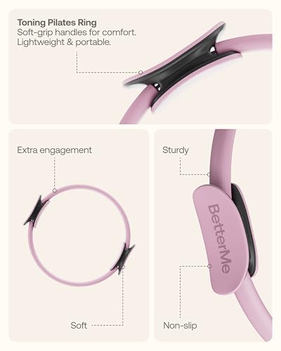 BetterMe Pilates Studio Kit – Pilates Ring, Pilates Ball, Resistance Bands & Sliders – Complete Pilates Equipment Set for Women – Home & Studio Pilates Workout Kit - color: Raspberry Pink