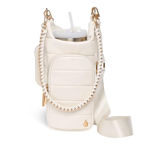 WanderFull HydroBag Handle®, Vegan Leather Hands-Free Crossbody 40 Oz Water Bottle Carrier w/Strap Bundle - color: Ivory