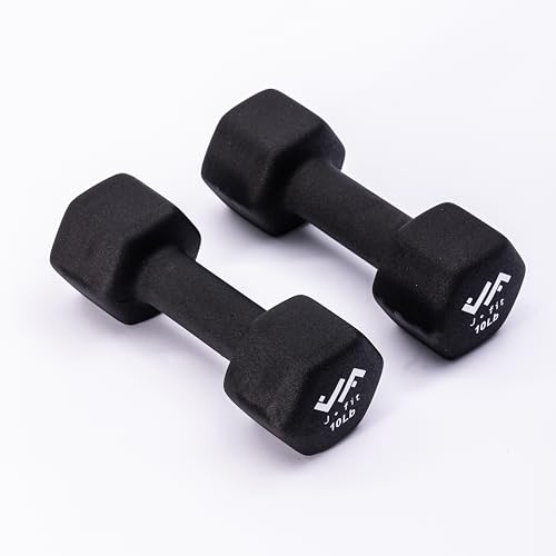 JFIT Dumbbell Pairs or Sets – Neoprene & Vinyl Coated Hand Weights for Home Gym, Strength Training, Aerobics, Cardio Exercise and Fitness - size: 10 lbs (Pair), style: Dumbbell Pair