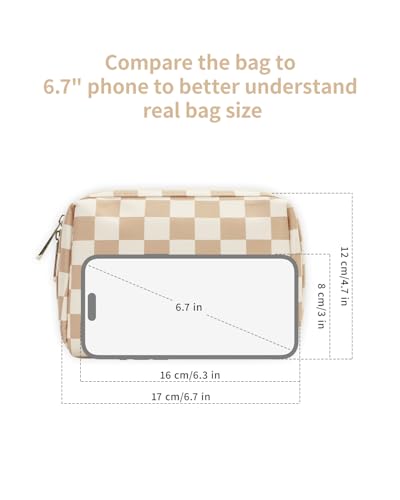 Narwey Small Checkered Makeup Bag for Purse Mini Cosmetic Bag Travel Makeup Pouch Zipper Pouch Cute Make up Bags with Compartments for Women Girls (Light Checkerboard, Small) - color: YB-Light Checkerboard, style: Small