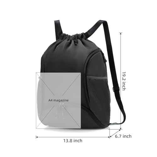 Valleycomfy Sports Gym Bag Drawstring Backpack with Shoes Basketball Bag and Two Water Bottle Holder,Black - color: Black