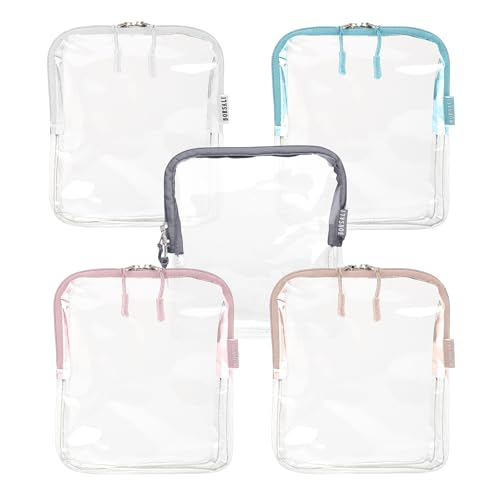 BORSALI TSA Approved Toiletry Bag, 5 Pack Colors | 3-1-1 Liquids for Carry On Travel, Toiletries Organizer, Cosmetic Pouch with Zipper, Travel Accessories - color: White - Rose - Taupe - Blue - Gray