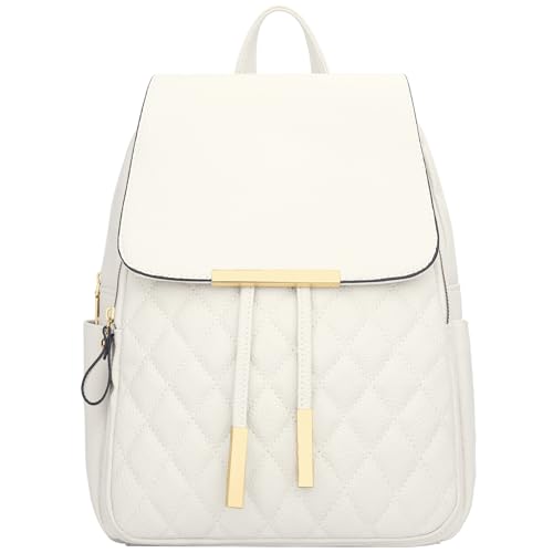 KKXIU Quilted Trendy Leather Backpack Purse for Women and Ladies Shoulder Travel Daypacks Bags (White) - color: White, style: Backpack