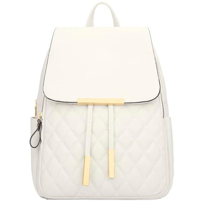 KKXIU Quilted Trendy Leather Backpack Purse for Women and Ladies Shoulder Travel Daypacks Bags (White) - color: White, style: Backpack