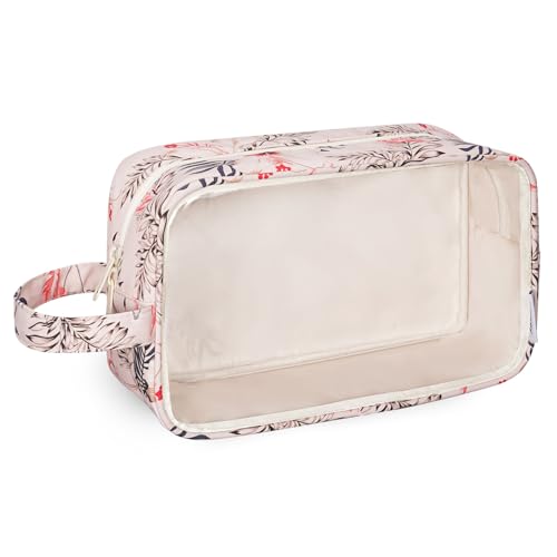 Narwey Clear Toiletry Bags for Traveling Women Men, Clear Travel Bags for Toiletries Makeup Bag Cosmetic Bag with Zipper, Make Up Organizer, Skincare Bag (Beige Flamingo) - color: Beige Flamingo