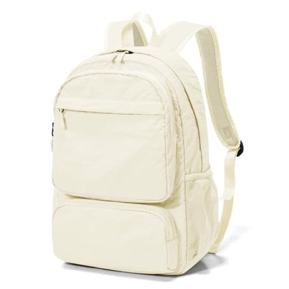 BJLFS Beige School Backpack Women, Unisex Lightweight Backpack School Bag Water-resistant Casual Rucksack fits 14 inch Laptop for Boys Girls Men and Women Bookbag College Daypack for Teenage - color: A1-beige