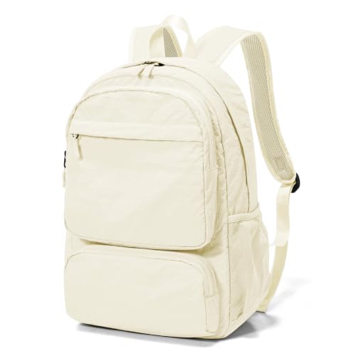BJLFS Beige School Backpack Women, Unisex Lightweight Backpack School Bag Water-resistant Casual Rucksack fits 14 inch Laptop for Boys Girls Men and Women Bookbag College Daypack for Teenage - color: A1-beige