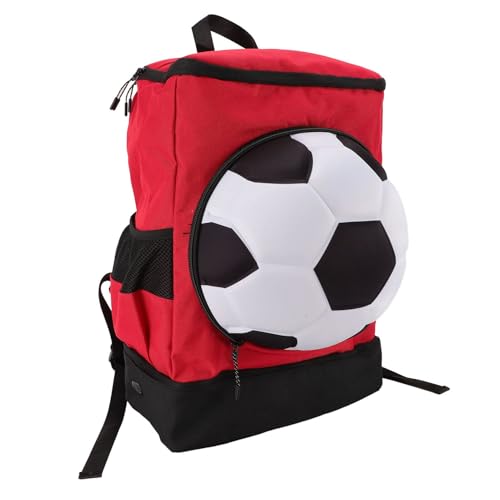 banapoy Soccer Backpack, Training Equipment Bag with Ball Compartment and Shoe Pocket, Breathable Mesh Back Panel for Football Sports Activities - color: Red with Black, size: Children Size (Fits Size 4 Ball)