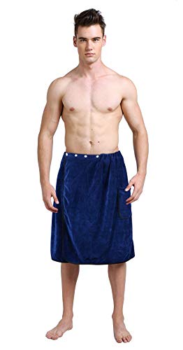 SINLAND Microfiber Men’s Bath Wrap Spa Sauna Wrap Around Towel Bath Towels with Adjustable Snap on Closure Suitablefor Shower Spa Sauna 24inch x 63inch Navy Blue - color: Navy Blue