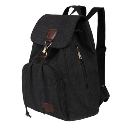 Stylish Canvas Backpack for Women Travel Daypack Trendy School Bag with Spacious Storage - color: Black