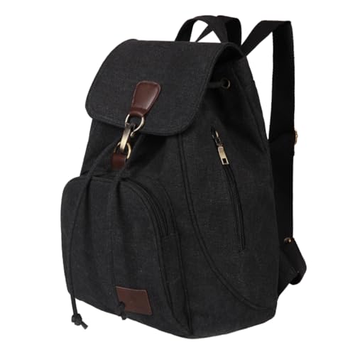 Stylish Canvas Backpack for Women Travel Daypack Trendy School Bag with Spacious Storage - color: Black