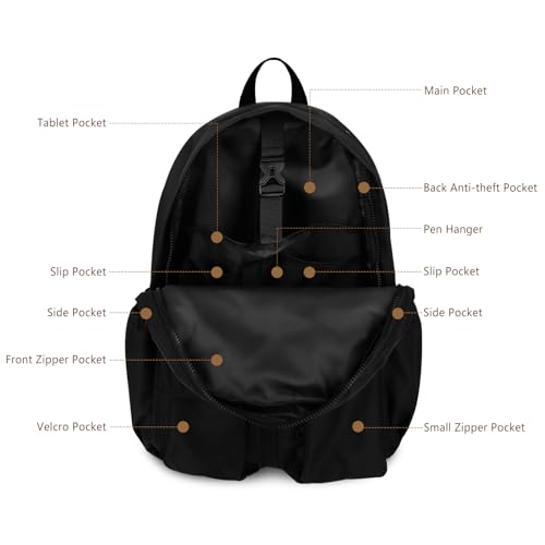 Women's Water-resistant Daypack Backpack, 15.6 Inch Laptop Compartment & Anti-Theft Pocket, Adjustable Padded Straps for Commuting, Travel, Work, College, Black - color: Black