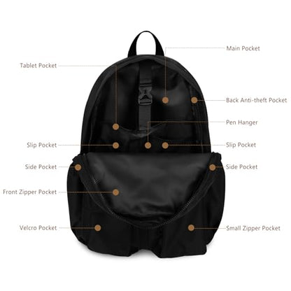 Women's Water-resistant Daypack Backpack, 15.6 Inch Laptop Compartment & Anti-Theft Pocket, Adjustable Padded Straps for Commuting, Travel, Work, College, Black - color: Black