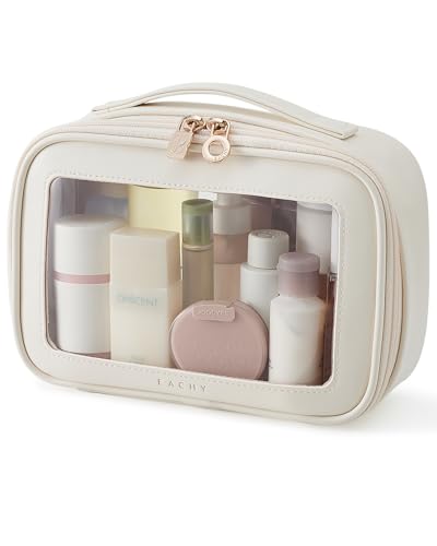 EACHY Clear Makeup Bag Cosmetic Organizer, Waterproof Travel Cosmetic Case with Zipper for Women, Transparent Toiletry and Skincare Pouch, Portable Car or Purse Bag for Travel Essentials - color: White, size: Medium
