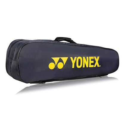 Yonex Stylish Badminton Kit-Bag |Double Zipper Compartment for Storage of 6 Rackets and Clothes|Side Pocket |Back Straps |Accessories Compartment |Made in India - color: NAVY BLUE CYBER LIME
