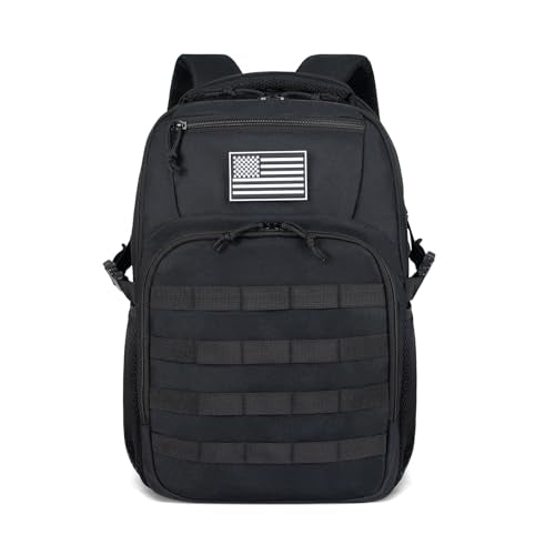 TBNBO Small Military Tactical Backpack for Men, Travel Hiking Black Backpack with Bottle Holder on Both Sides, 25L Laptop Backpack for Work, Men's Assault Bag Back Pack - color: 25lblack