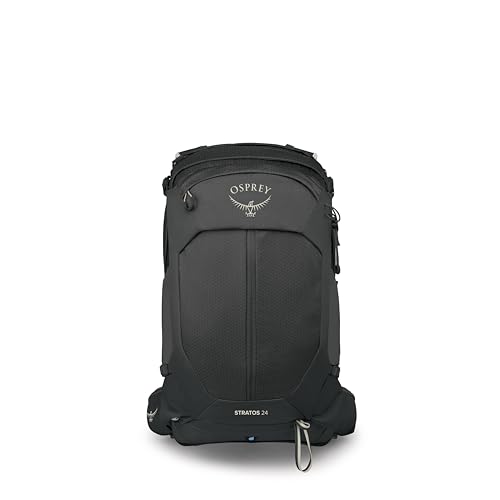 Osprey Stratos 24L Men's Hiking Backpack - Adjustable Daypack with Waterproof Raincover & Bottle Pockets, Raven Black - color: Raven Black, style: 24l