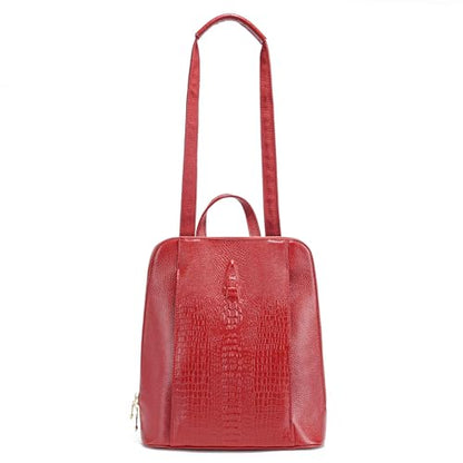 zency 100% Genuine Leather Knapsack Ladies Alligator Pattern Women Backpack For Work Laptop (Dark Red) - color: Dark Red