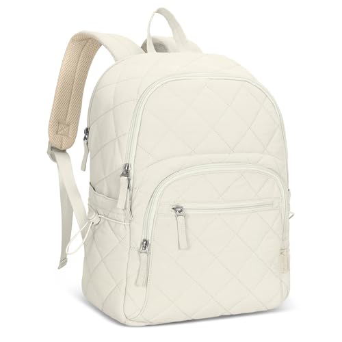 Hynes Eagle Travel Laptop Backpack Quilted College Backpack for Women Puffer Casual Daypack Personal Item Bag for 16 Inch Ivory Beige - color: Ivory Beige