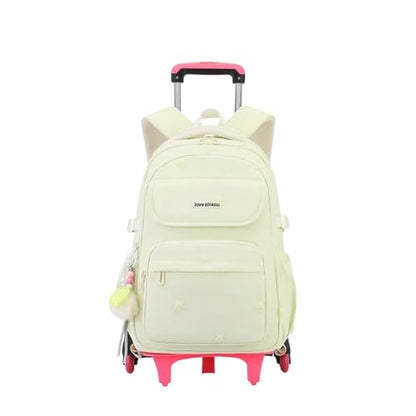 EKUIZAI Solid Girls Rolling Backpack for Kids Roller Bookbag with Wheels for Middle School Students Girls Trolley Backpack, Green - color: A-6-wheel Green, style: 6 Wheels