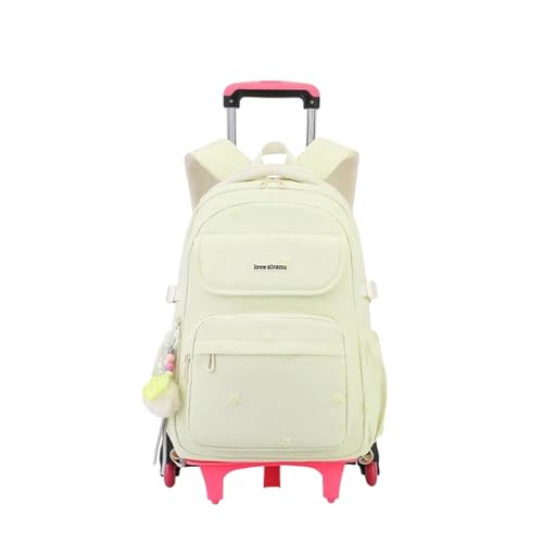 EKUIZAI Solid Girls Rolling Backpack for Kids Roller Bookbag with Wheels for Middle School Students Girls Trolley Backpack, Green - color: A-6-wheel Green, style: 6 Wheels
