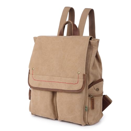 TSD Brand Canvas Backpack Lightweight Travel Daypack Carry On Laptop Backpack Hiking Casual Daypack Backpack (Khaki) - color: Khaki