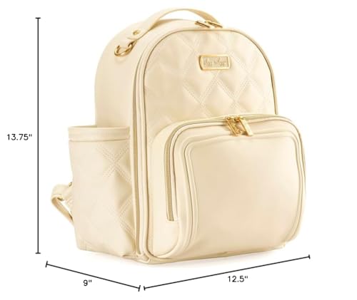 Itzy Ritzy Mini Diaper Bag Backpack – Chic, Compact Mini Plus Backpack with Changing Pad, 10 Pockets (6 Internal, 4 External), Grab-Top Handle & Rubber Feet (Milk & Honey) - color: Milk & Honey