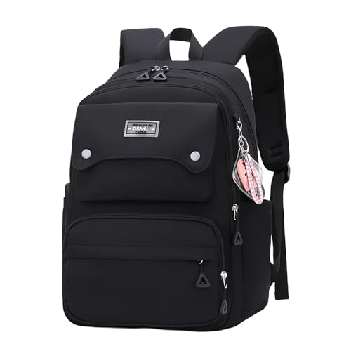 Black Kids Backpack for Girls, Middle School Bag Teen Girls Backpack Multi-Pocket Bookbags - color: B-black