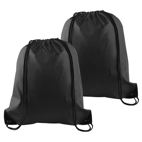 PLULON 2Pcs Drawstring Bags Bulk, Black Drawstring Backpack String Backpack Cinch Sack Sport Gym Backpack Bags for Yoga Traveling Outdoor Sports - color: Black