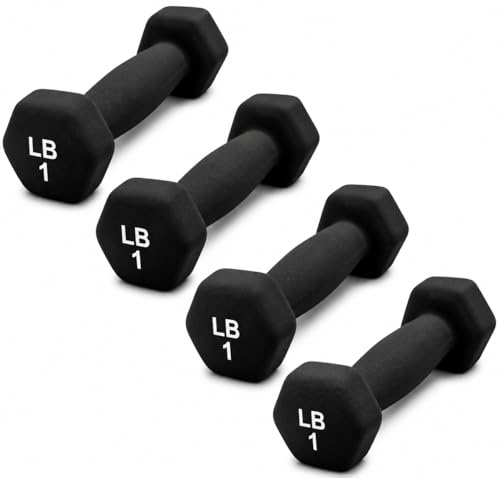 Neoprene Hexagon Dumbbells with Cast Ergo Handle (1 to 15lbs Pack of 1, 2, 4) | Durable Anti-Slip Exercise & Fitness Strength Training Free Weights for Home Gym | Black | For Men & Women - color: Black-1Lb pack of 4