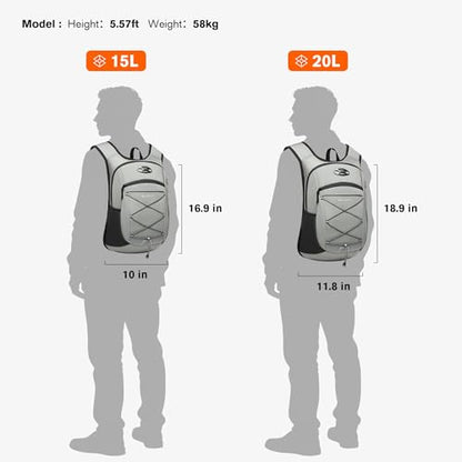Ultra-Light Soft Daypack 15L/20L, Cushioned Breathable Back Panel Backpack, Lightweight Packable Travel Backpack (Gray, 20L) - color: Gray, size: 20L