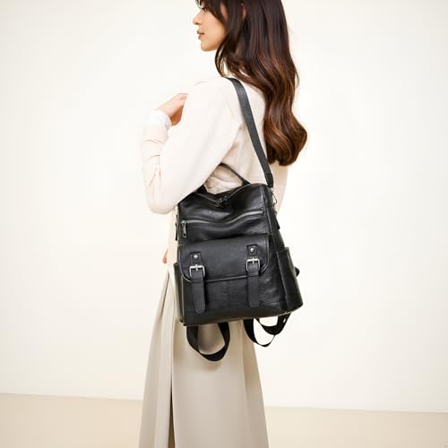 Fashion PU Leather Backpack Purse for Women Travel Backpack Bag with Tassel Ladies Shoulder Handbags Casual Daypack - color: Dark Black