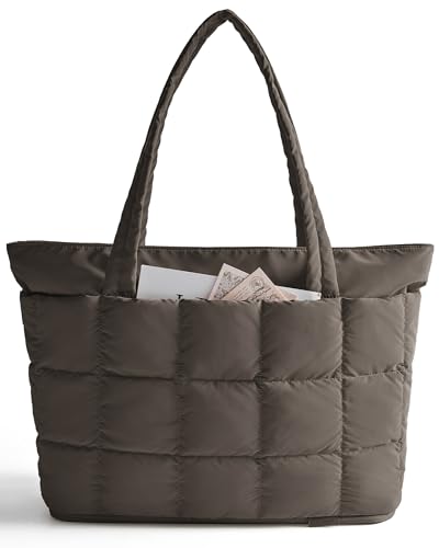 BAGSMART Expandable Tote Bag for Women, Puffer Work Tote Handbag, Quilted Carry On Bag for Travel Gym - color: Dim Gray, size: Large