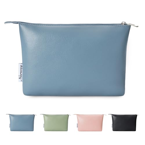 Narwey Small Makeup Bag for Purse Small Cosmetic Bag Women PU Leather Travel Makeup Pouch Zipper Pouch (Greyish Blue) - color: A-Greyish Blue
