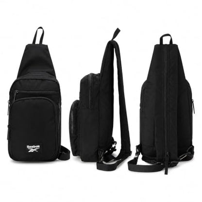 Reebok Unisex Crossbody Bag - Convertible Compact Durable Cross Body Bag for Women and Men - Gym and Travel Essentials, Size One Size, Cosmos Black With White Logo - color: Cosmos Black With White Logo