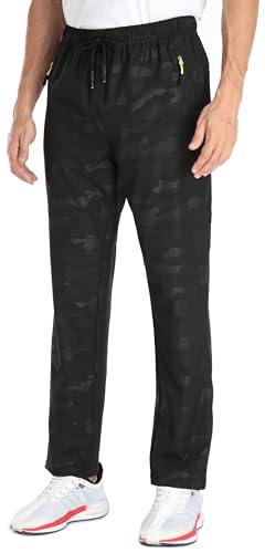 Men's Elastic Waist Hiking Pants Water Resistant Quick-Dry Lightweight Outdoor Sweatpants with Zipper Pockets - color: Camo-black, size: Small