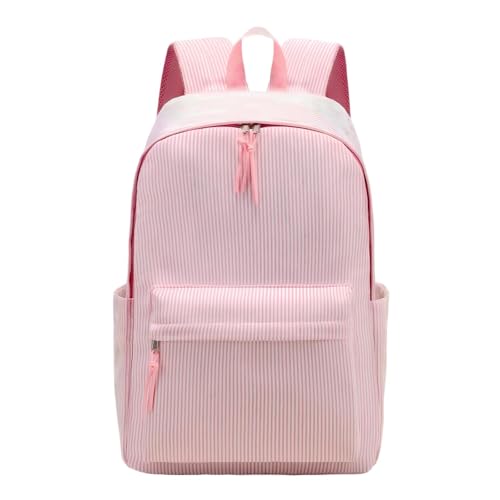 Kids Backpack for Girls Cute Minimalist Lightweight School Backpack with Laptop Sleeve for Elementary Middle High School (Pink White Stripes) - color: Pink White Stripes