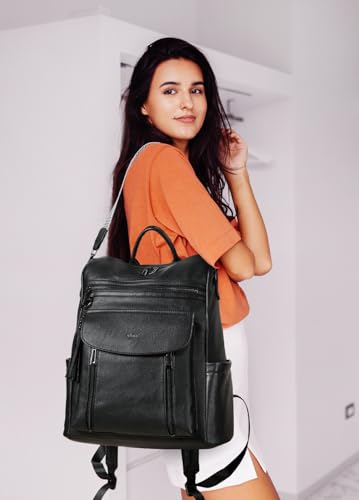 Shrrie Laptop Backpack for Women 15.6 inch,Travel Leather Backpack Purse Nurse Teacher Carry on Backpack Computer Bag,Professional Water-Resistant College Business Work Casual Daypack,Two-tone Black - color: Two-tone Black